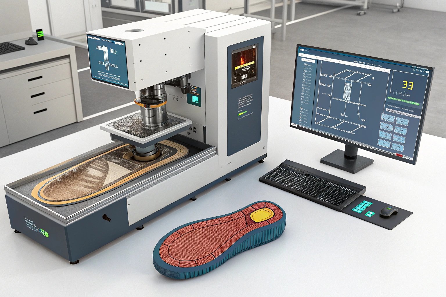 3d scanner mapping a foot shape beside an automate