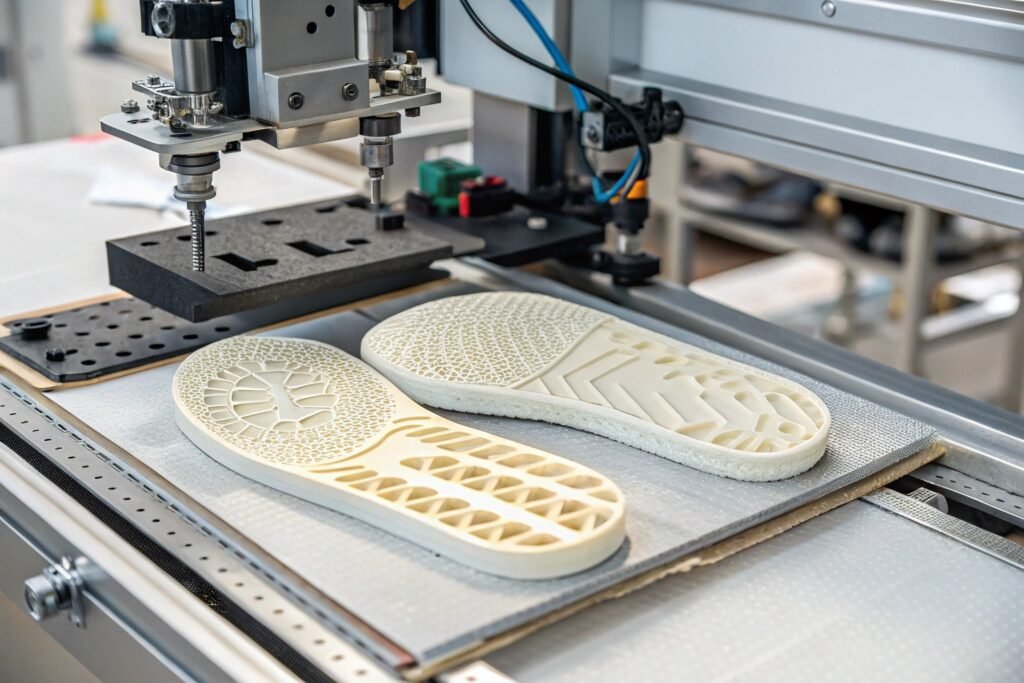 a detailed close up of custom insoles being 3d pri