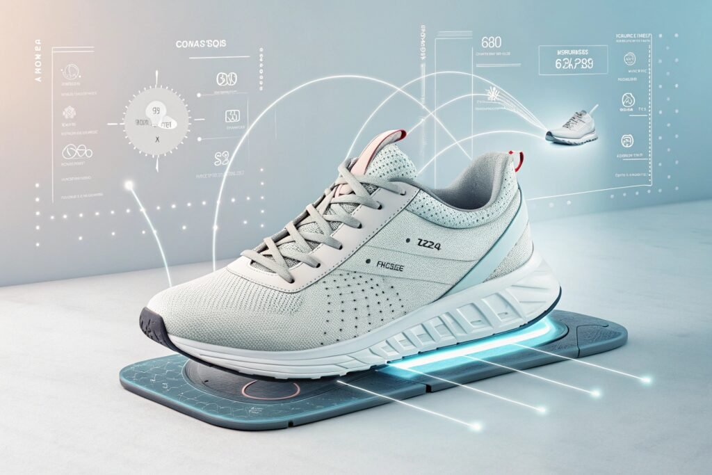 a high tech minimalist shoe design with glowing c