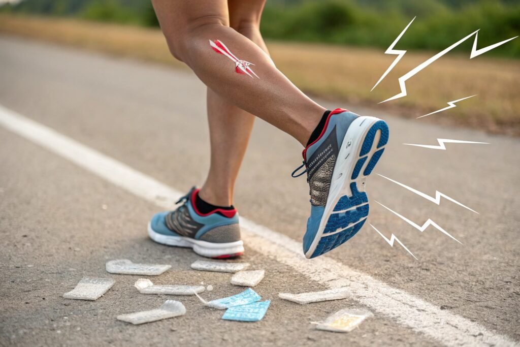 a person limping in pain while running with a clo