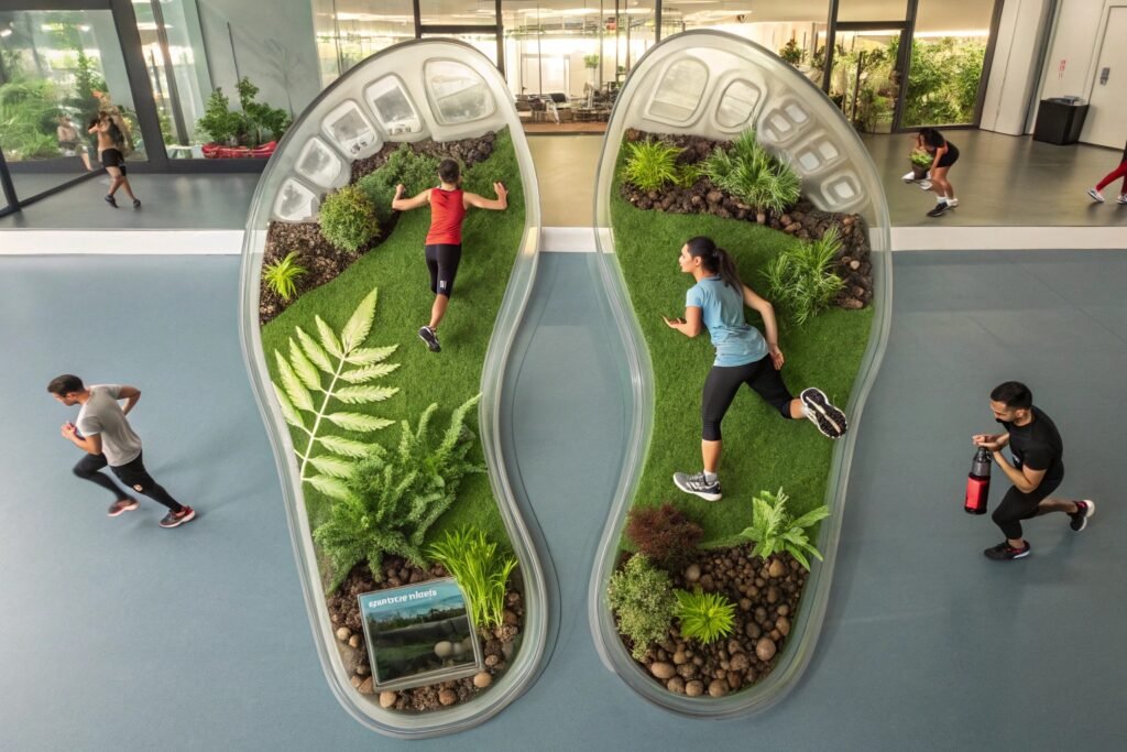 a surreal visual of foot shaped terrariums growing