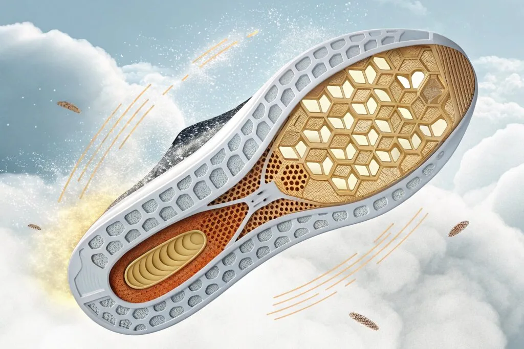 cross section view of sneaker sole showing layered