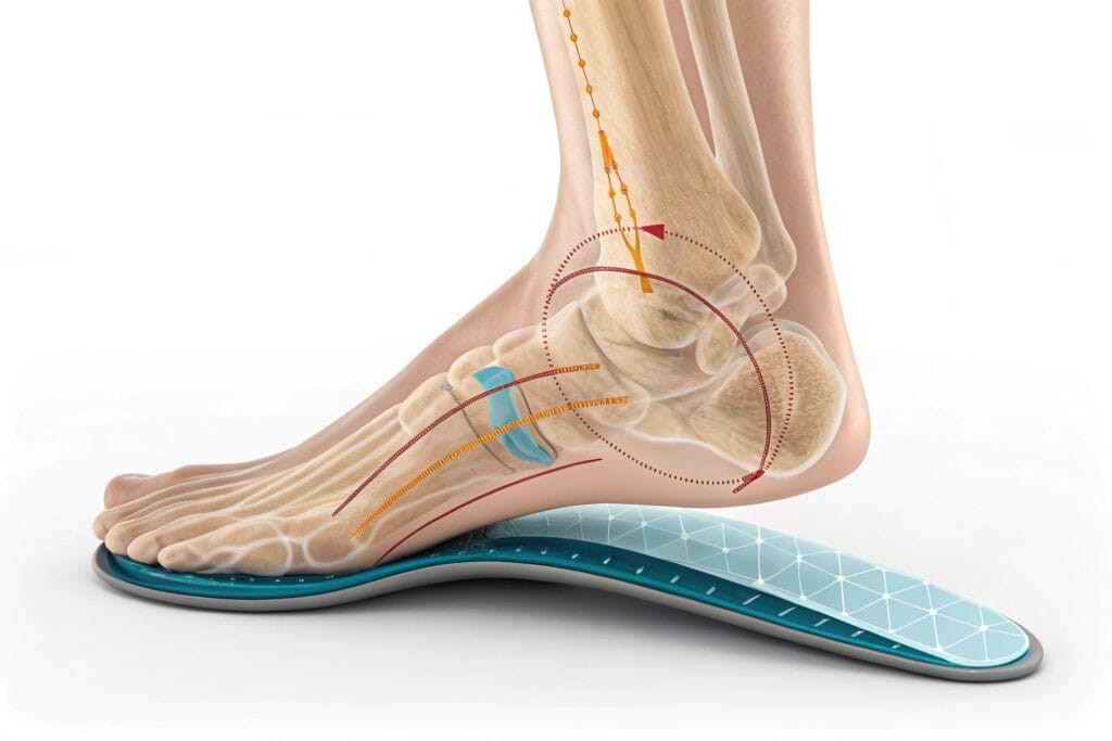 a 3d render of a human foot with flat arch transfo