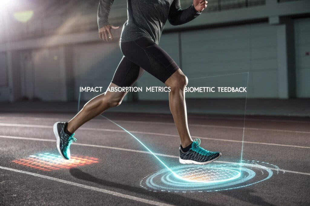 a dynamic athlete in motion wearing smart shoes w