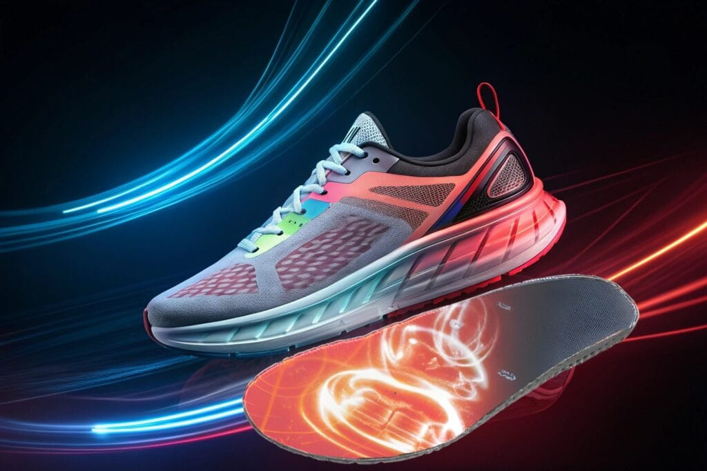 a futuristic running shoe with transparent section