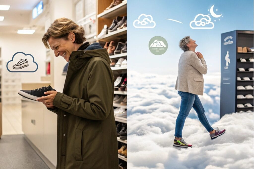 a split frame scene showing a person contemplating