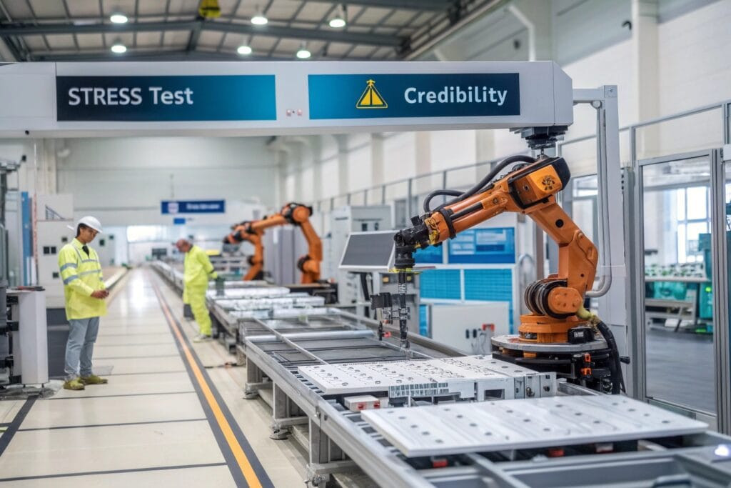 high tech manufacturing line with robotic arms ass